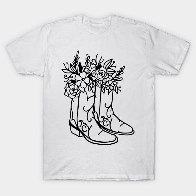 Design with Saying Floral Cowgirl Boots T-Shirt by Hudkins